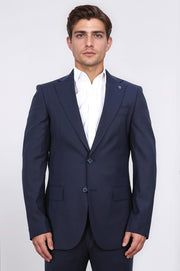 Slim fit mono yaka lacivert takım elbise